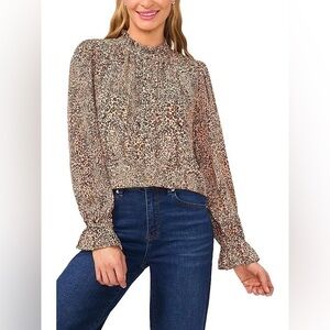 1.STATE Brown Ruffled Long Sleeve Blouse